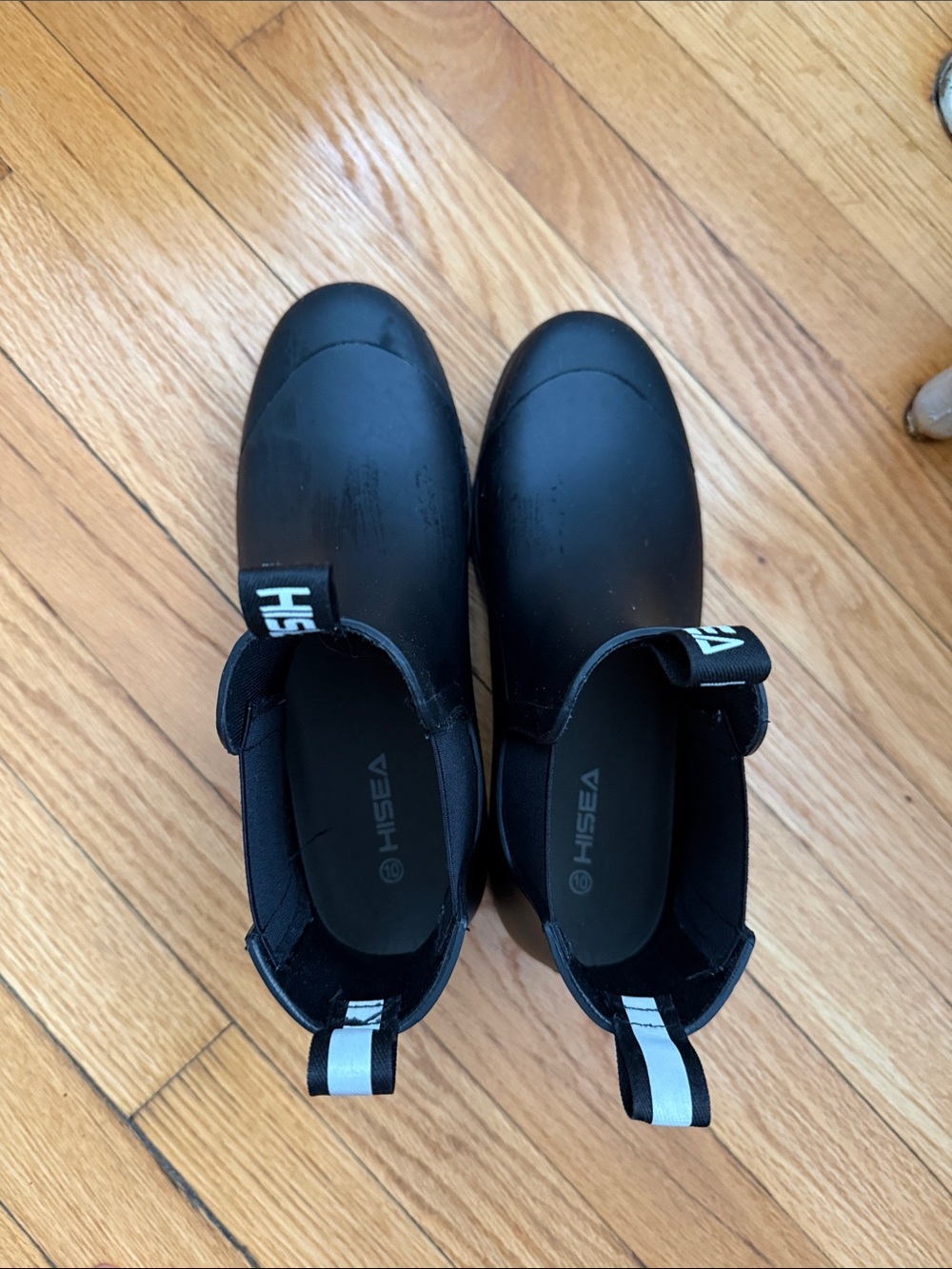HISEA Black Slip-On Waterproof Rain Boots with Pull Tabs